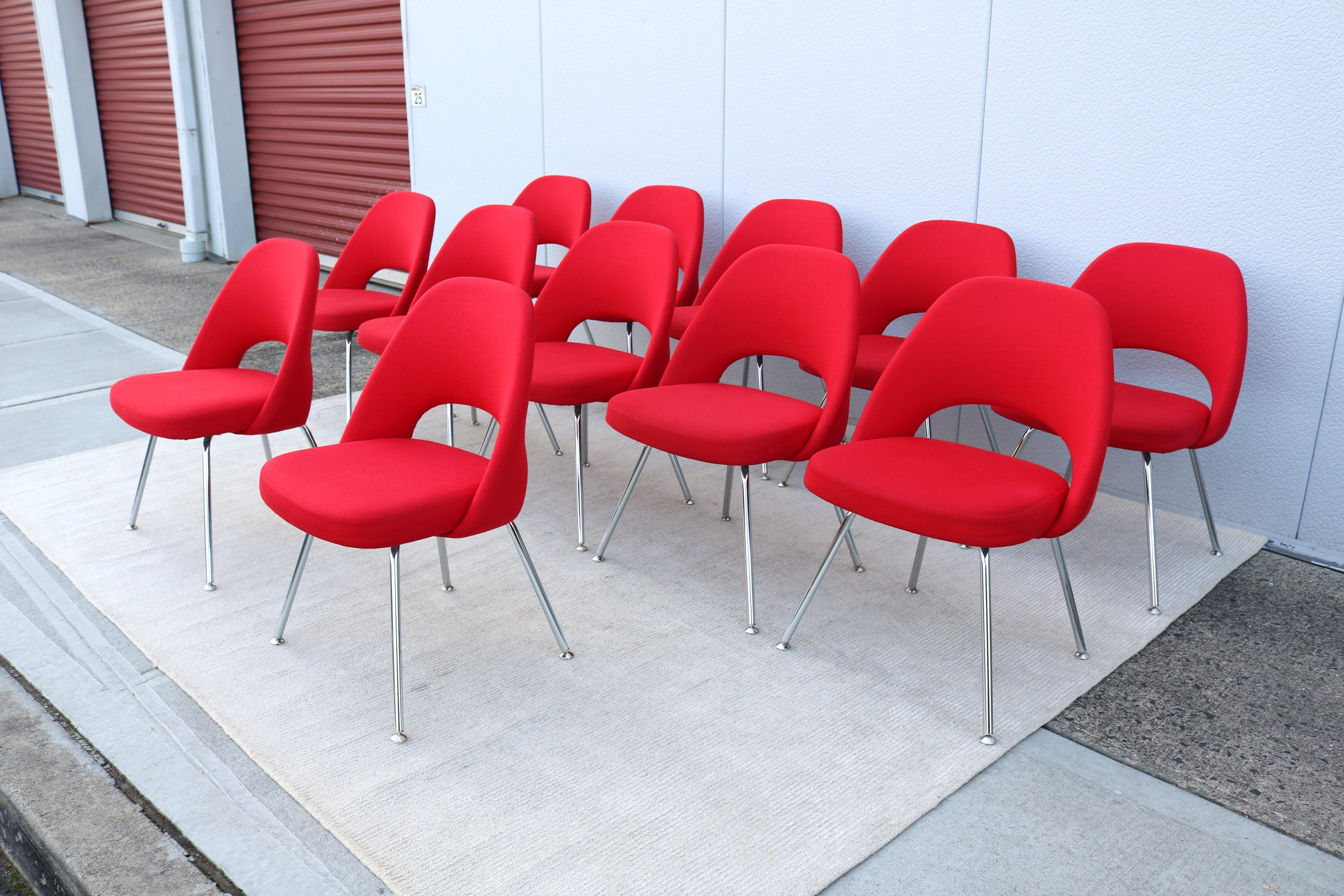 Steel Mid-Century Modern Eero Saarinen Knoll Red Executive Armless Chairs - Set of 12 For Sale