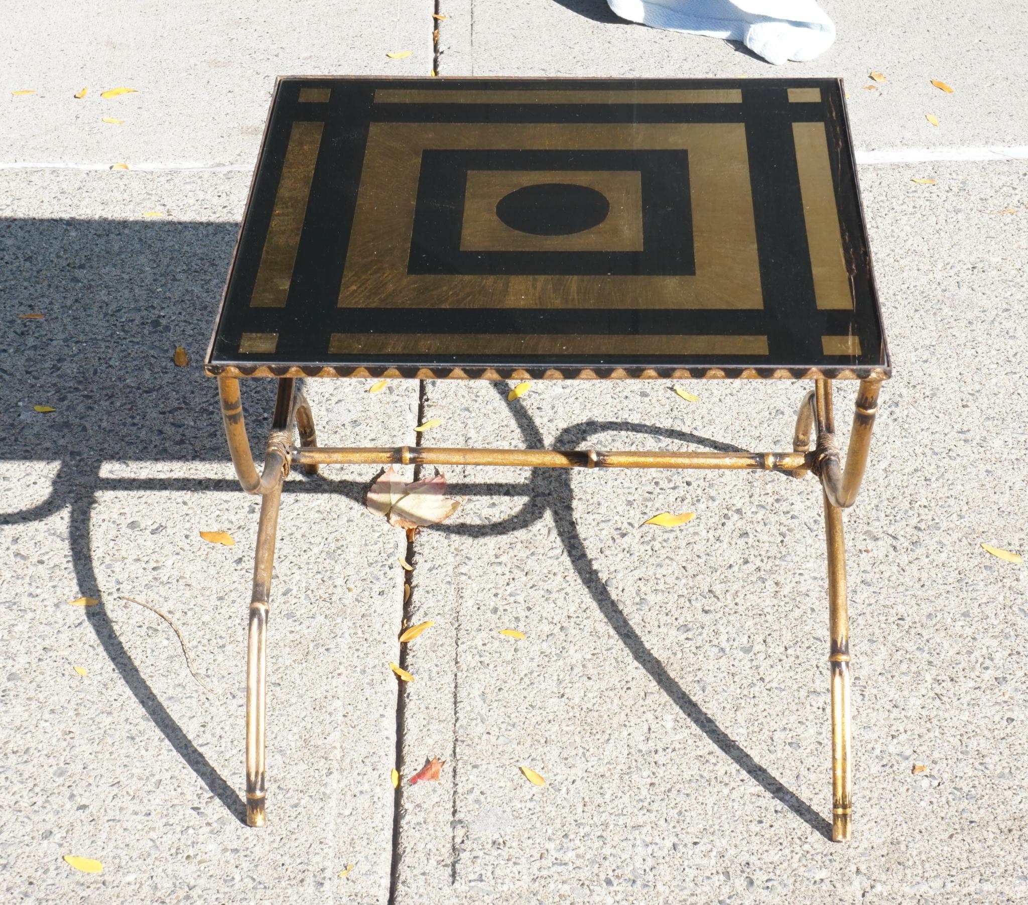 Mid-Century Modern Églomisé and Gilded Wrought Iron Low Table In Good Condition For Sale In Hudson, NY