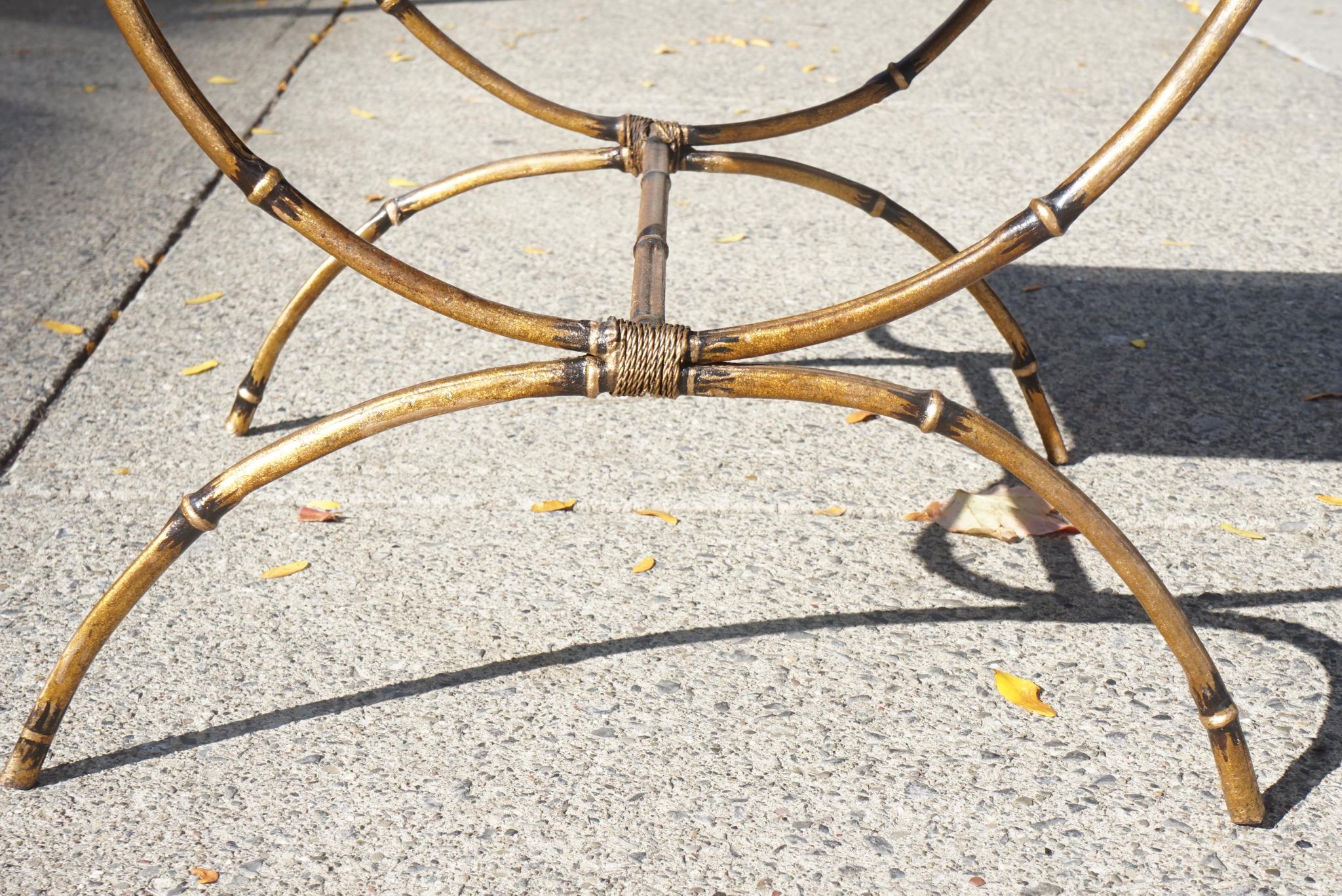 Glass Mid-Century Modern Églomisé and Gilded Wrought Iron Low Table For Sale