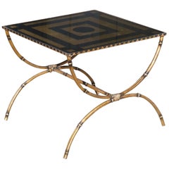 Mid-Century Modern Églomisé and Gilded Wrought Iron Low Table