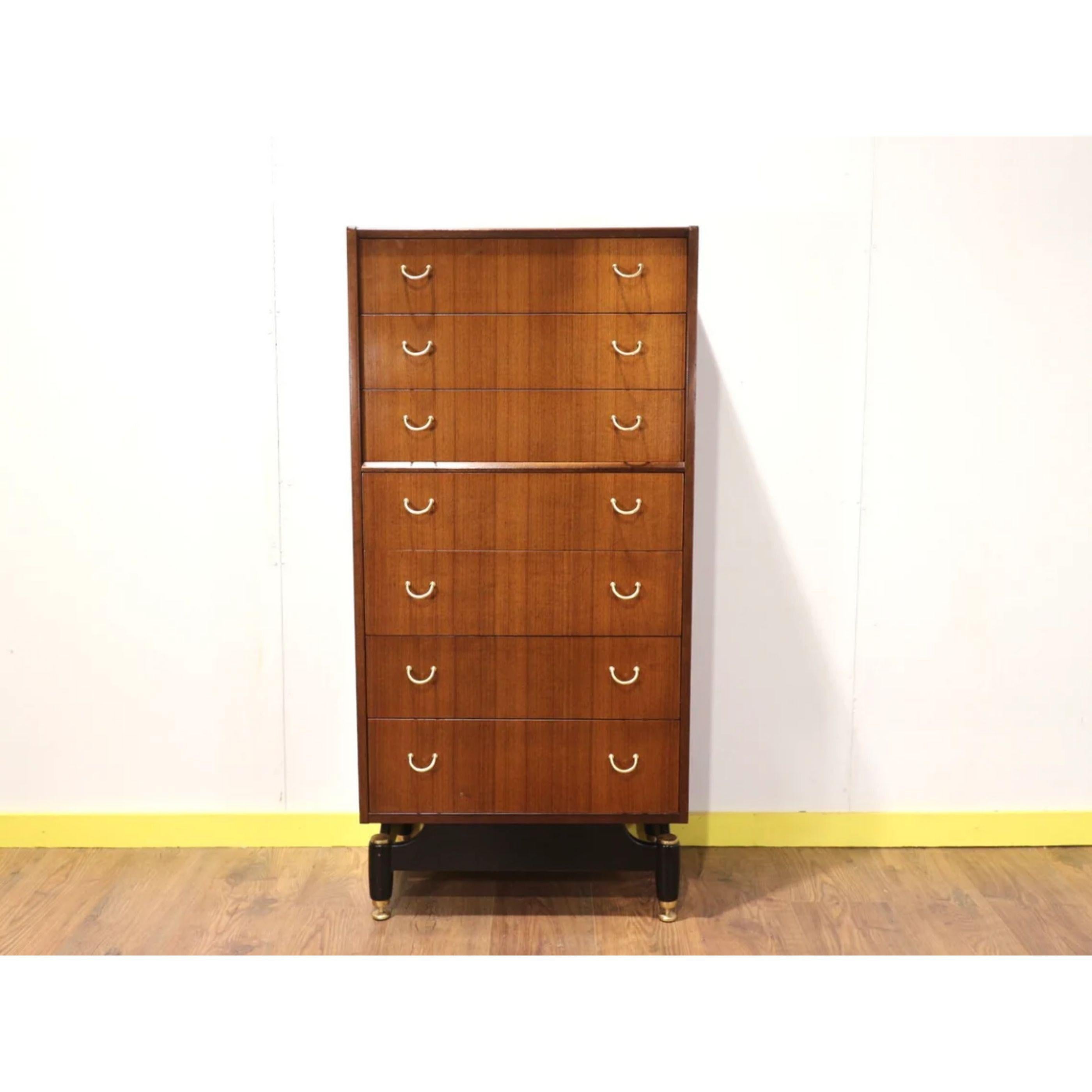 Mid-Century Modern Egomme G Plan Librenza Tallboy Dresser Danish Vintage Style In Good Condition In Los Angeles, CA