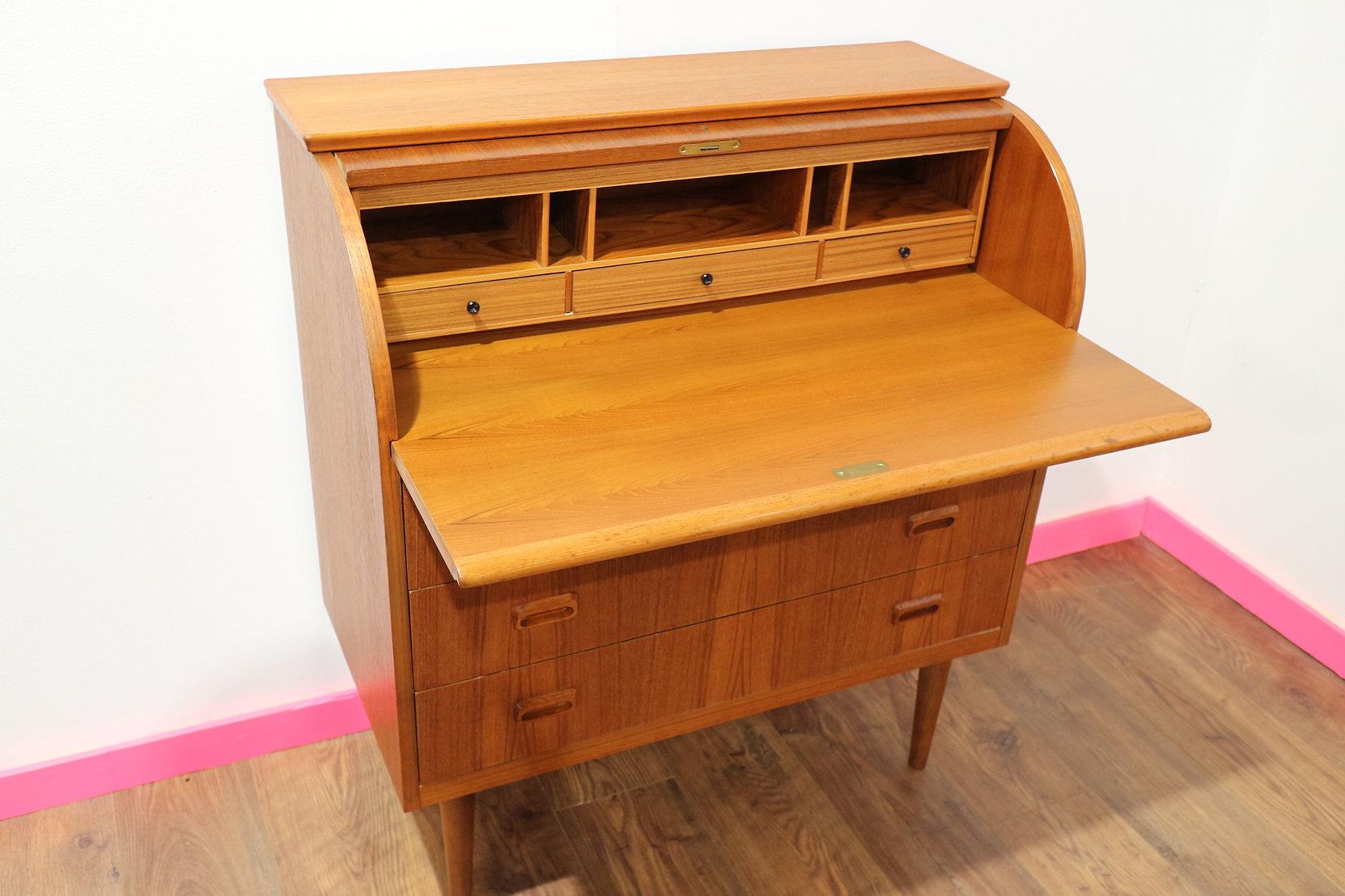 20th Century Mid-Century Modern Egon Ostergadd Roll Top Swedish Desk Secretary