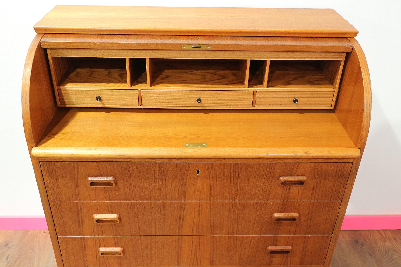 Mid-Century Modern Egon Ostergadd Roll Top Swedish Desk Secretary 1