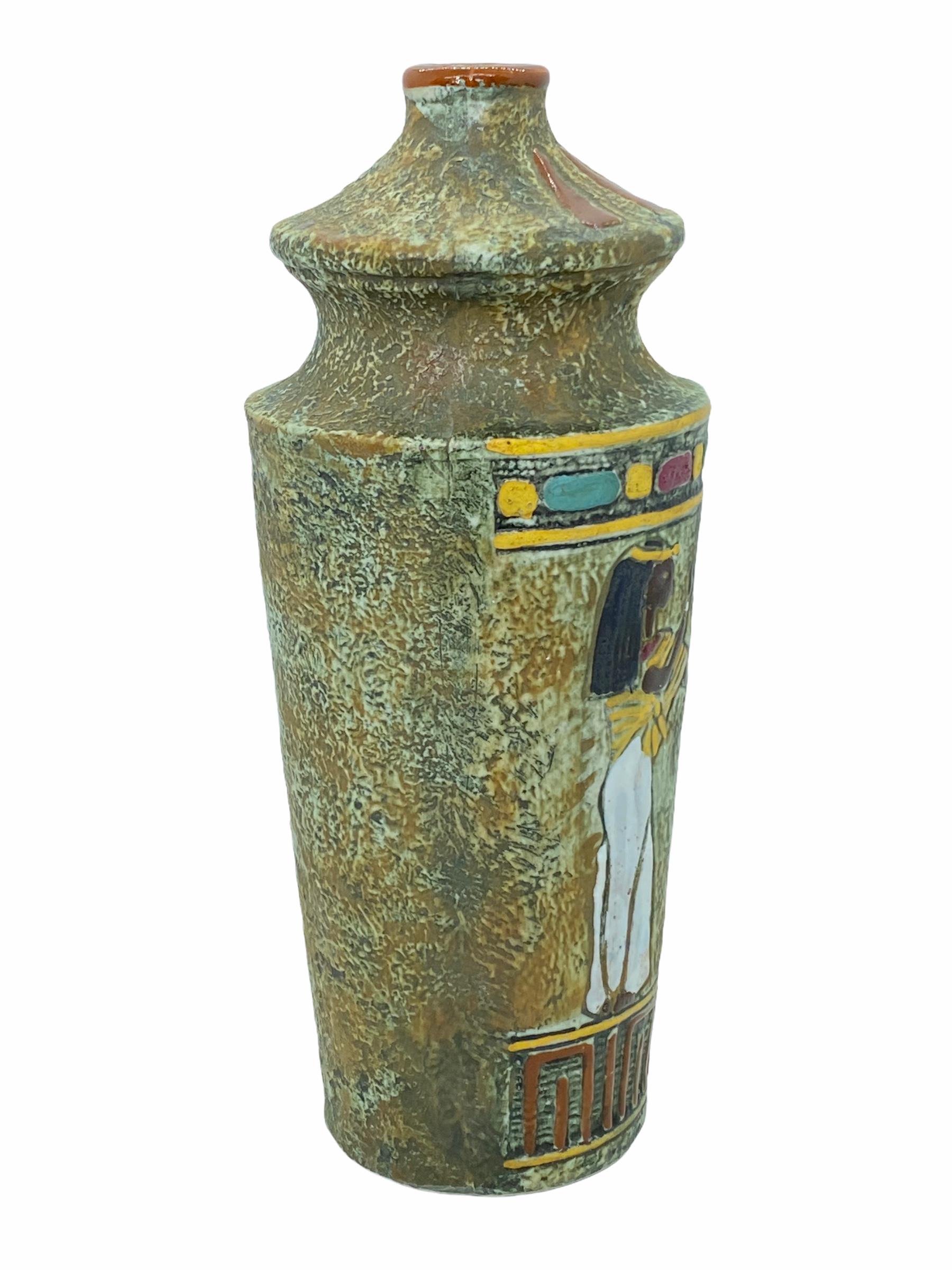 Italian Mid-Century Modern Egyptian Motif Marchi Brescia Ceramic Vase, Italy, 1960s For Sale