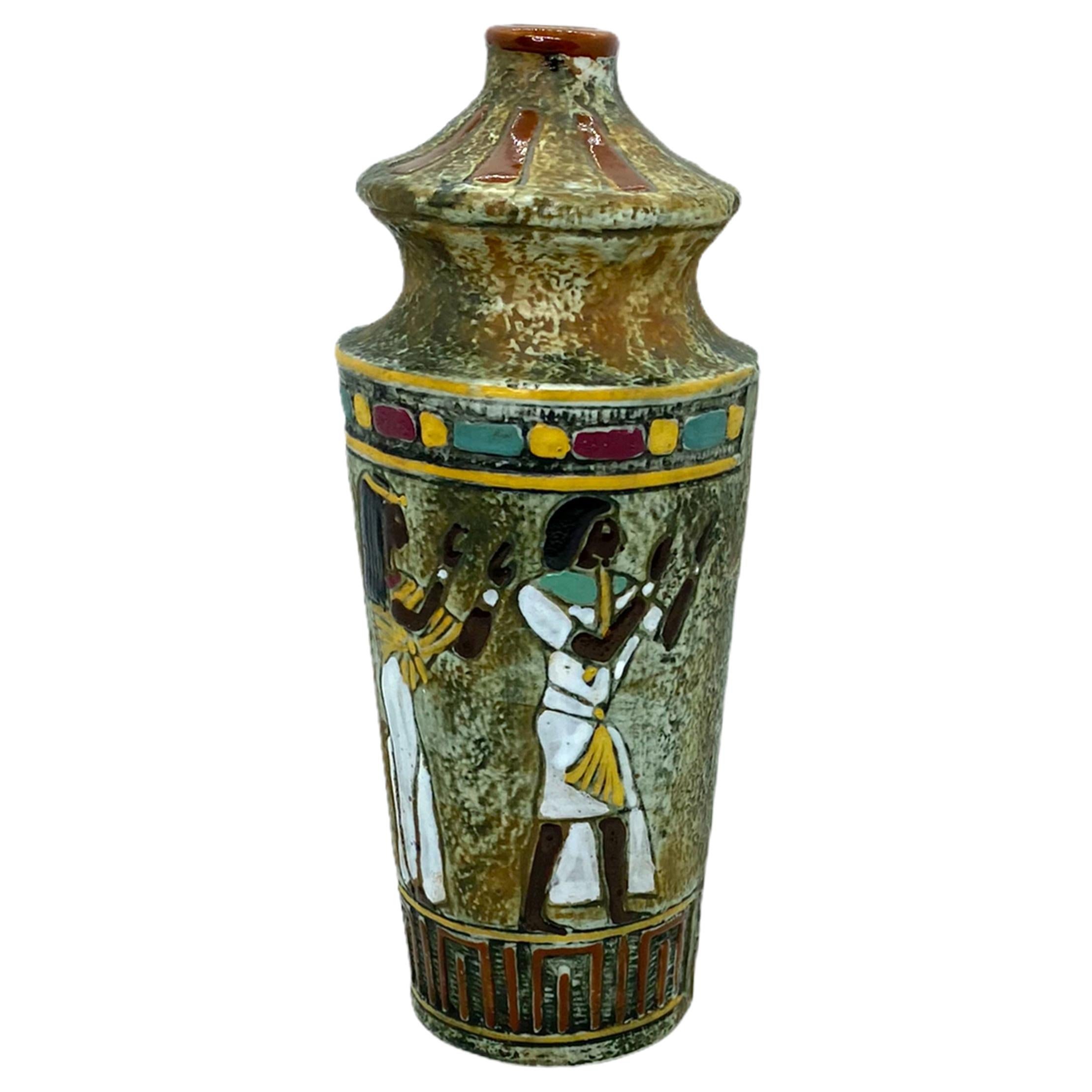 Mid-Century Modern Egyptian Motif Marchi Brescia Ceramic Vase, Italy, 1960s For Sale