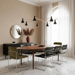 Mid-Century Modern Eight-Arm Chandelier with Brass & Black Shades