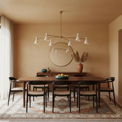 Mid-Century Modern Eight-Arm Chandelier with Brass & Black Shades