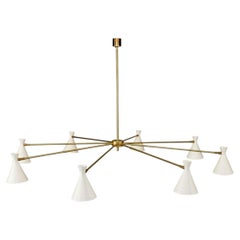 Mid-Century Modern Eight-Arm Chandelier with Brass & Black Shades