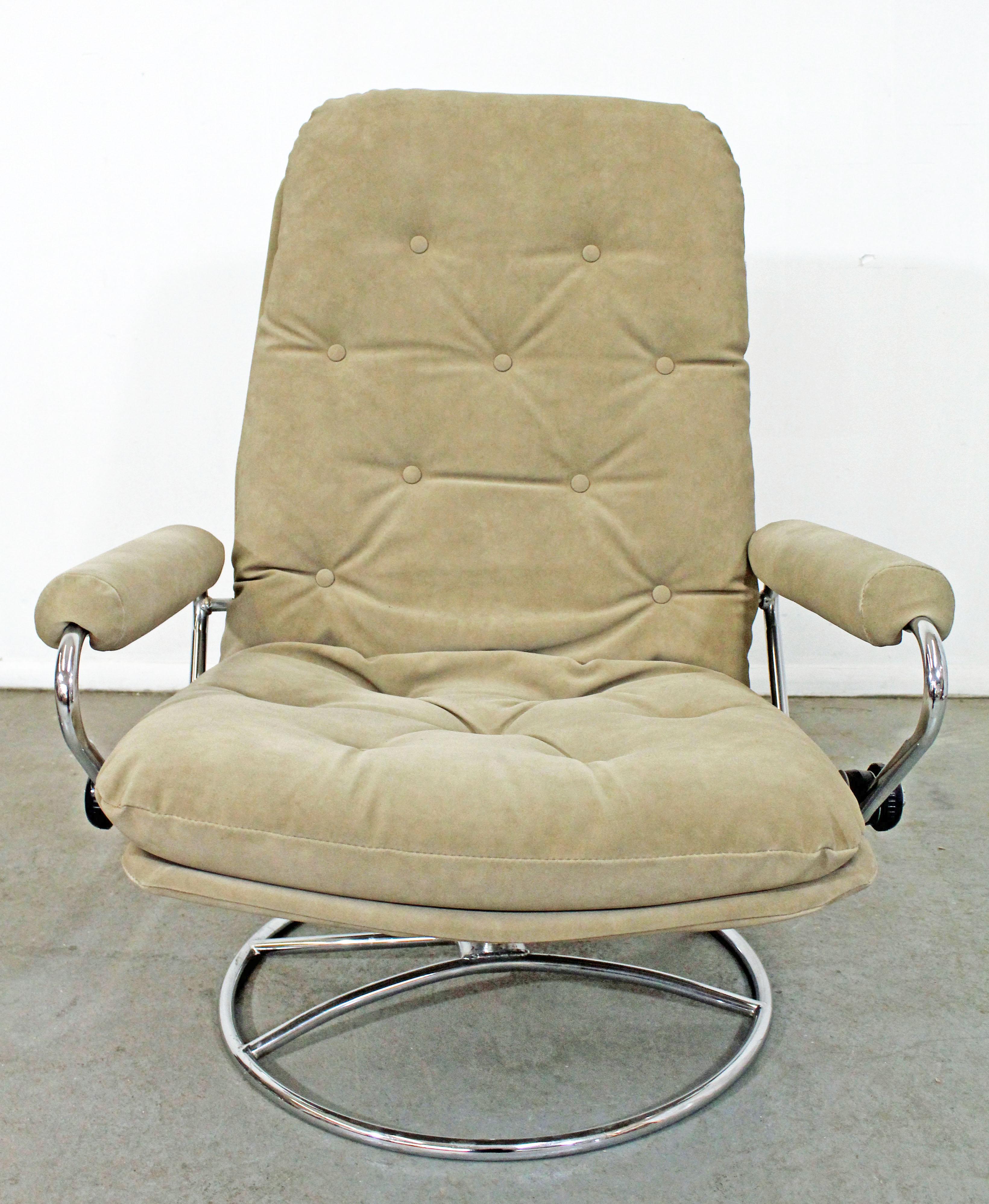 Norwegian Mid-Century Modern Ekornes Stressless Chrome Lounge Chair and Ottoman