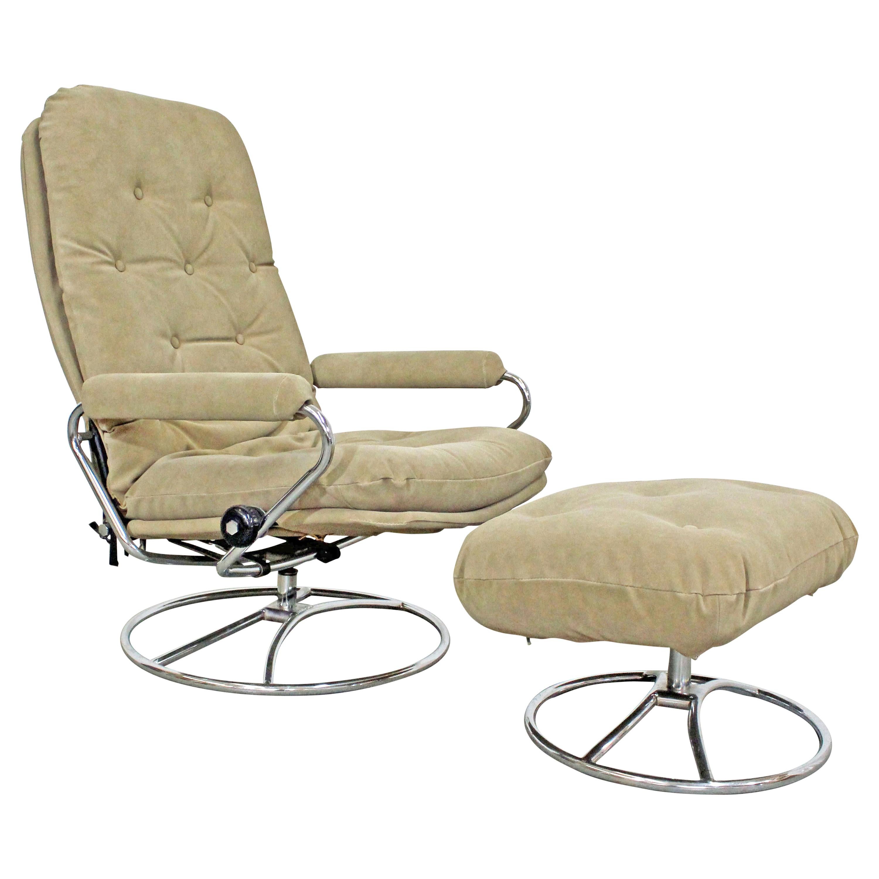 Mid-Century Modern Ekornes Stressless Chrome Lounge Chair and Ottoman