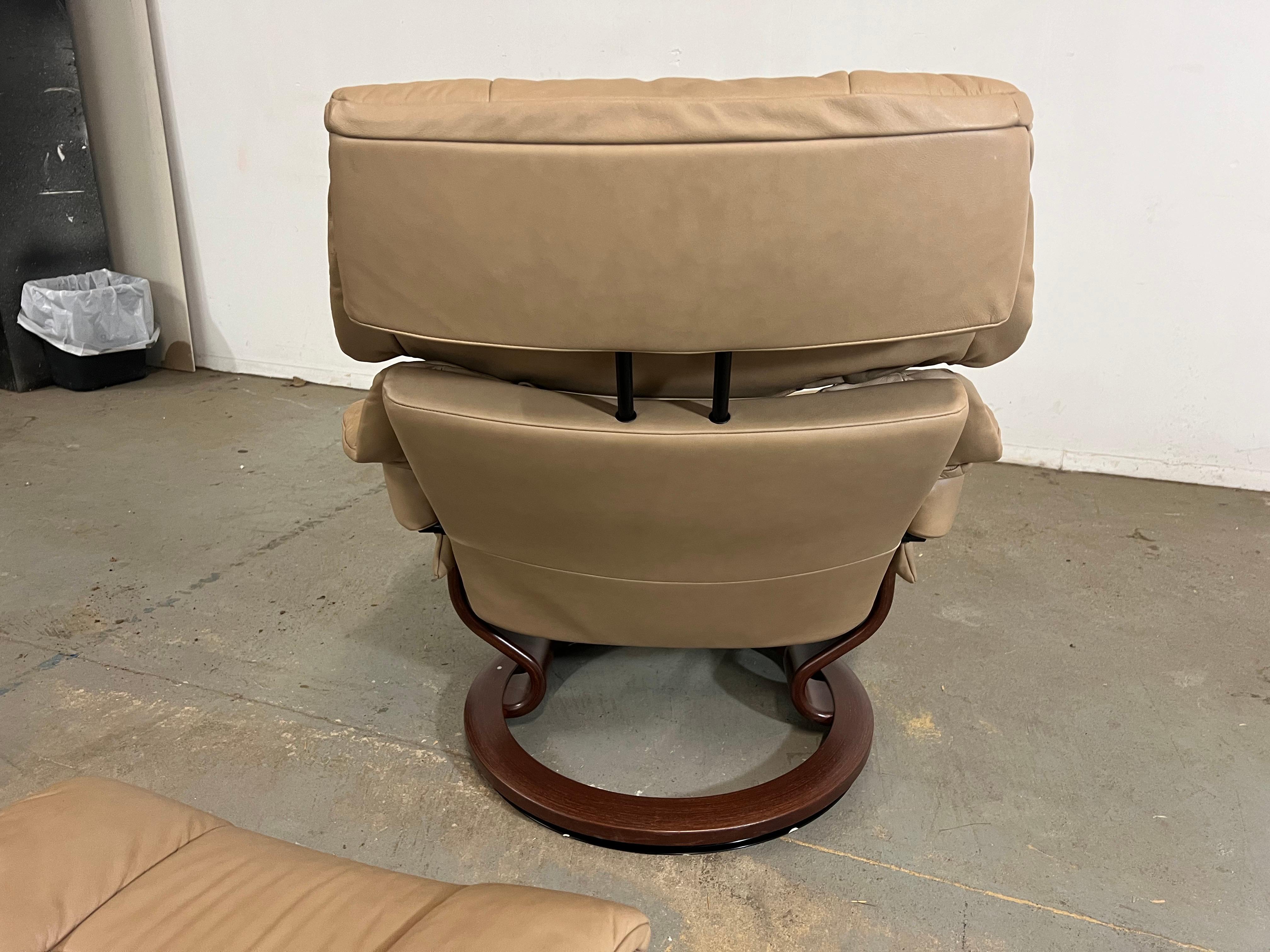 Chrome Mid-Century Modern Ekornes Stressless Leather Lounge Chair and Ottoman