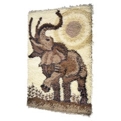 Mid-Century Modern Elephant Rya Wall Hanging Rug, by EGE, Denmark, 1970s