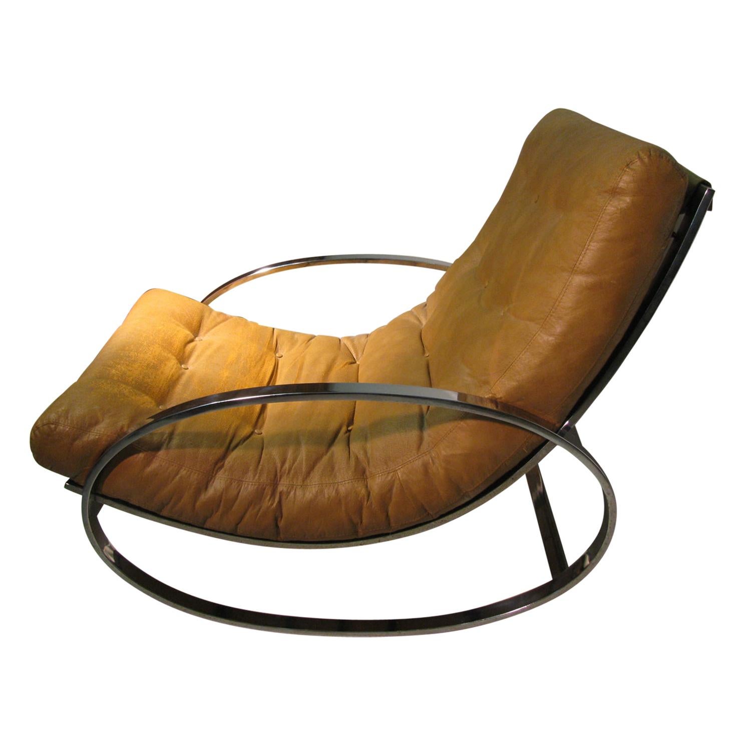 Mid-Century Modern Ellipse Chrome Rocking Chair by Renato Zevi