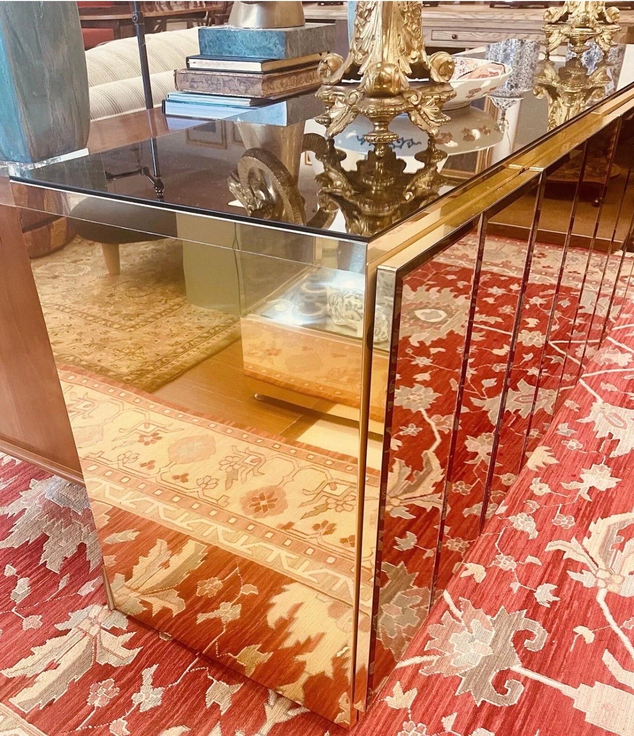 Mid Century Modern Ello Brass Beveled Mirror Fur Door Buffet Bar Sideboard 6