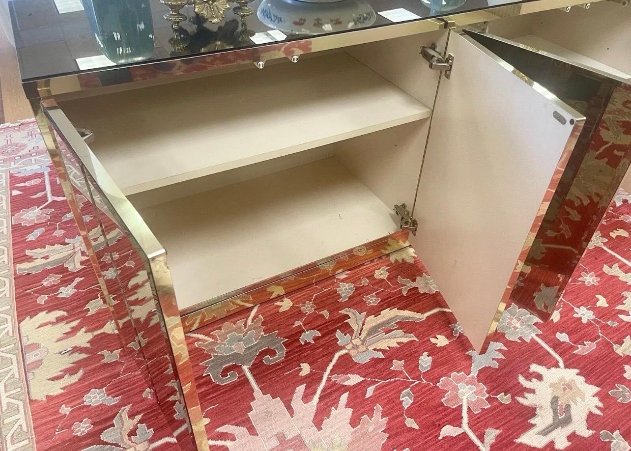 Mid Century Modern Ello Brass Beveled Mirror Fur Door Buffet Bar Sideboard 8