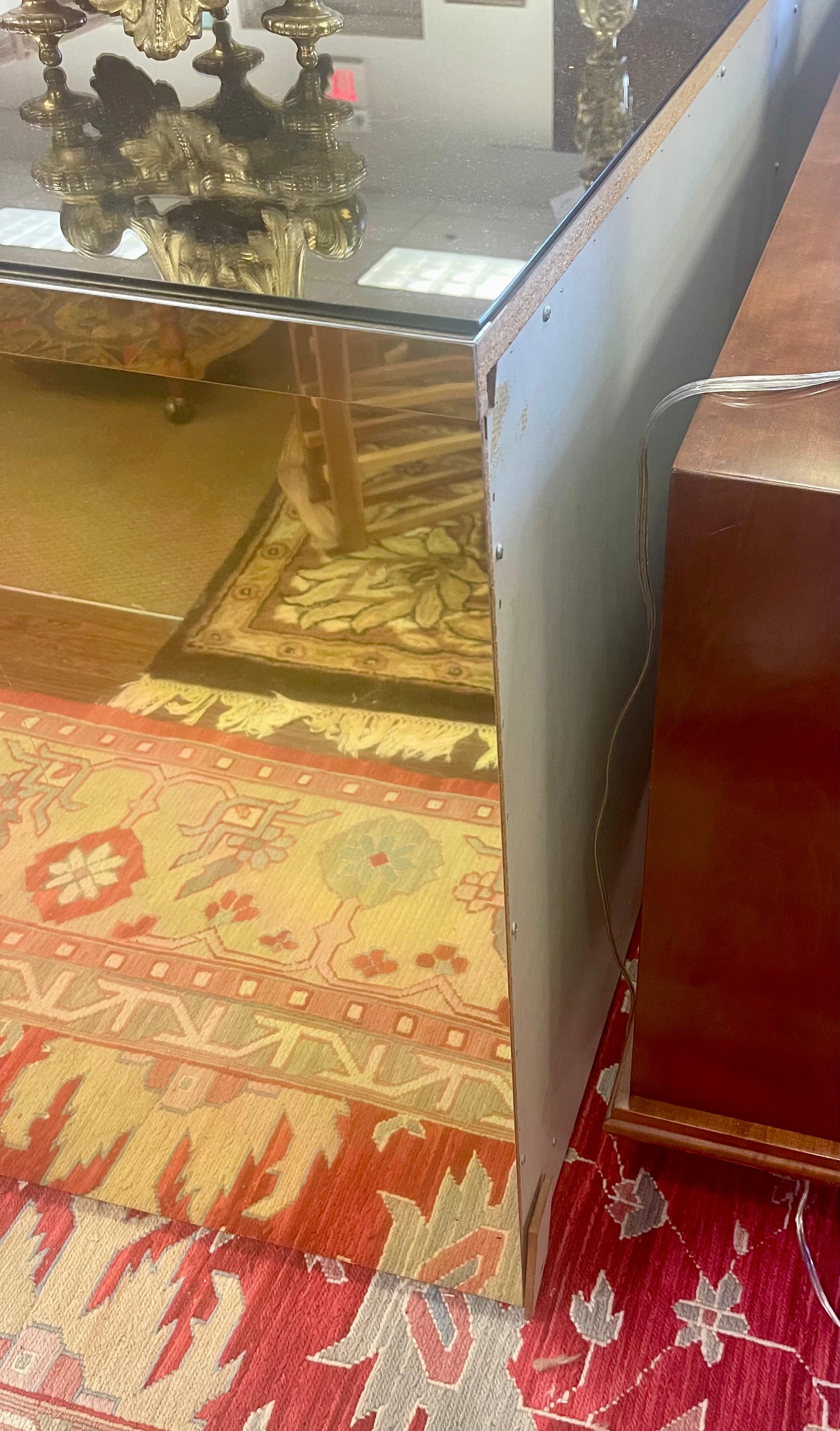 Mid Century Modern Ello Brass Beveled Mirror Fur Door Buffet Bar Sideboard 2