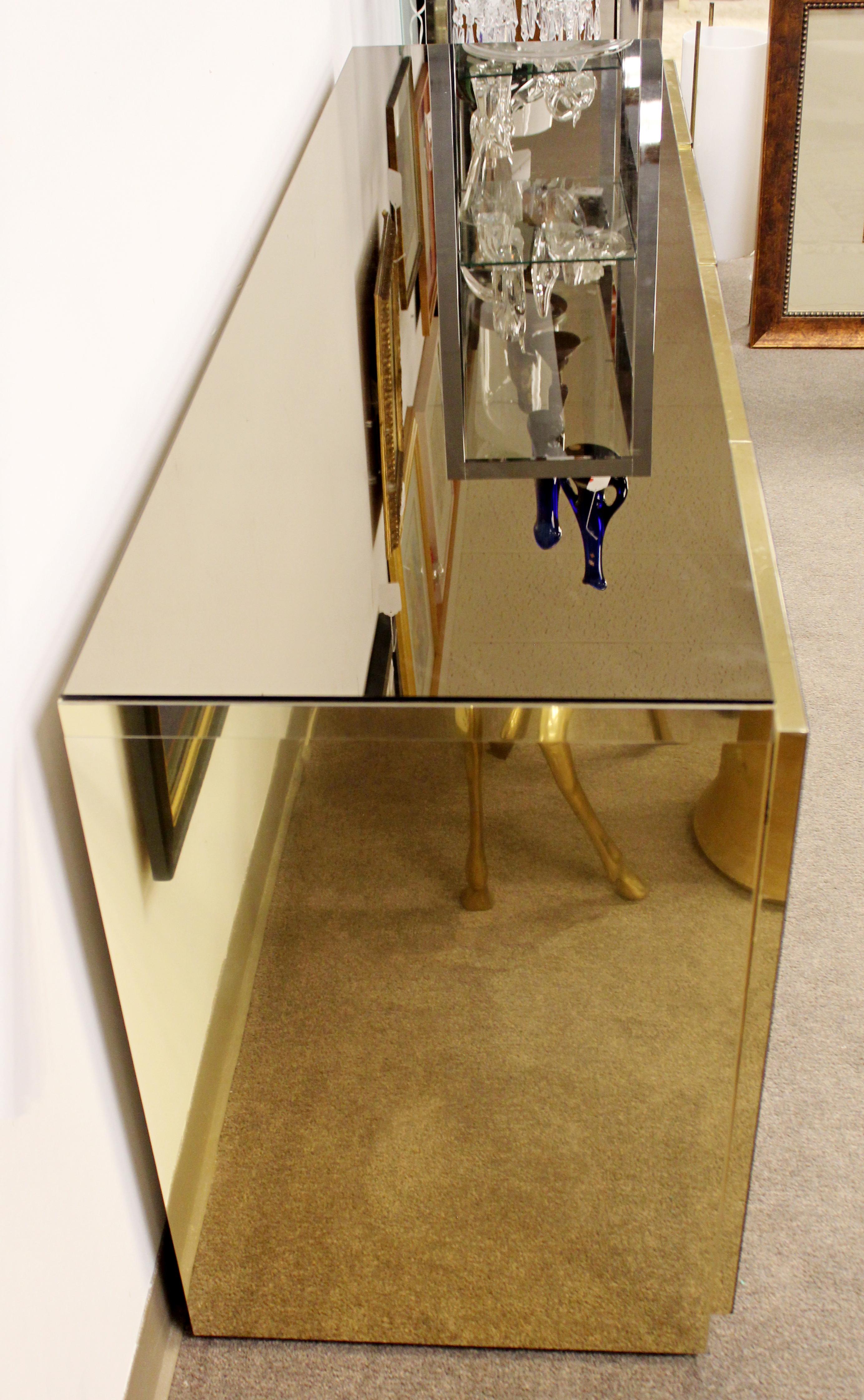 Mid-Century Modern Ello Smoked Mirror and Brass Credenza Cabinet, 1970s In Good Condition In Keego Harbor, MI