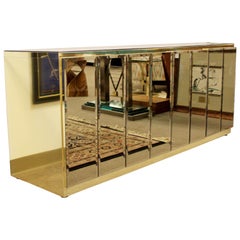 Mid-Century Modern Ello Smoked Mirror and Brass Credenza Cabinet, 1970s