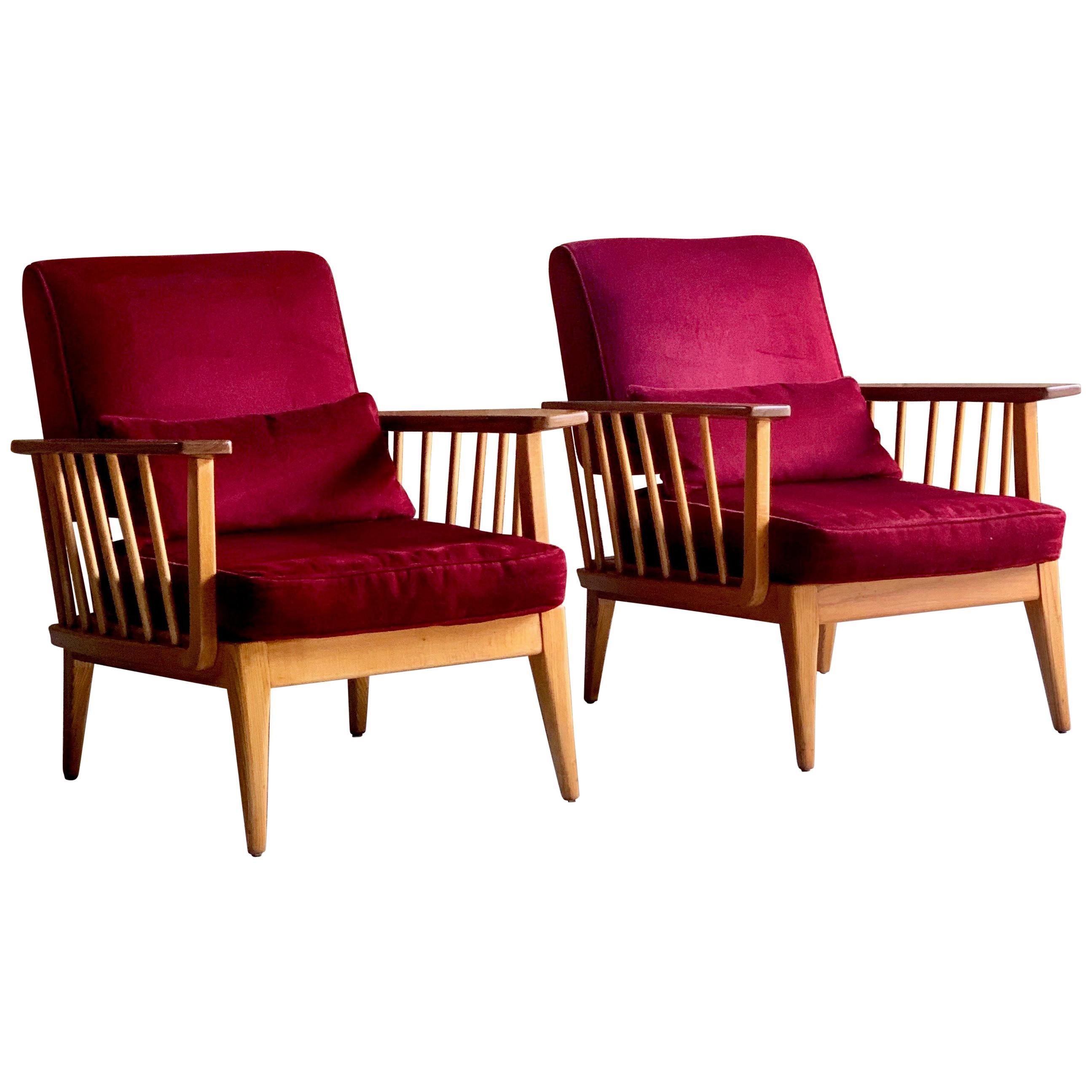 Mid-Century Modern Elm Armchairs Lounge Chairs Pair Danish circa 1960s