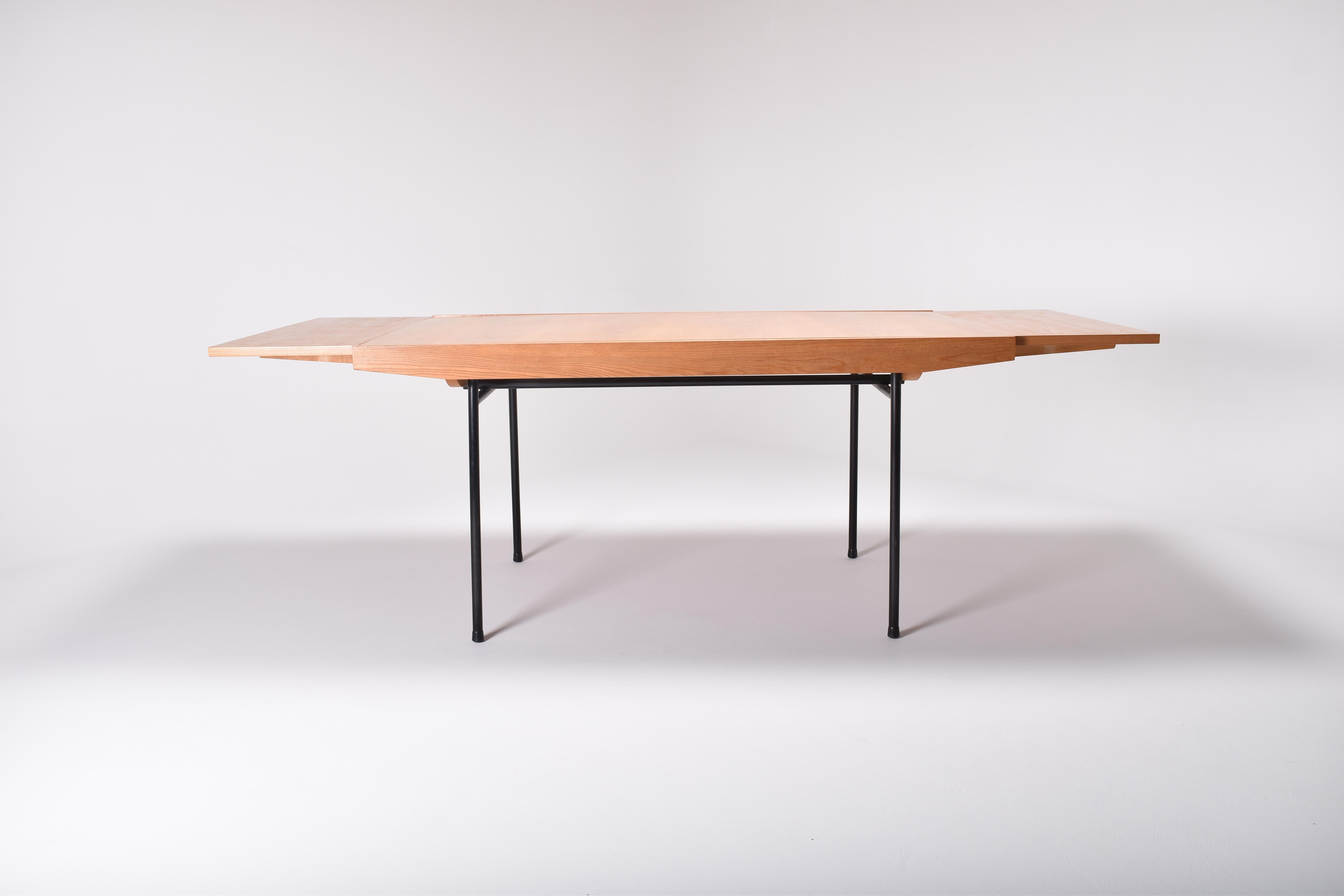 Lacquered Mid-Century Modern Elm Dining Room Table by Alain Richard for Meubles TV, France