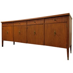 Mid-Century Modern Elongated Concave-Front Walnut Credenza