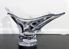 Mid-Century Modern Elongated Crystal Glass Decorative Art Bowl Signed Christi