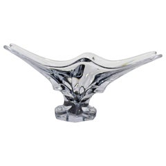 Mid-Century Modern Elongated Crystal Glass Decorative Art Bowl Signed Christi