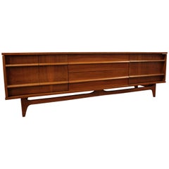 Mid-Century Modern Elongated Low Concave-Front Walnut Credenza