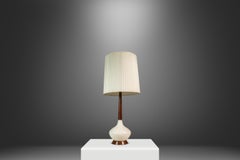 Mid-Century Modern Elongated Teardrop Table Lamp, Walnut & Porcelain, USA, 1960s