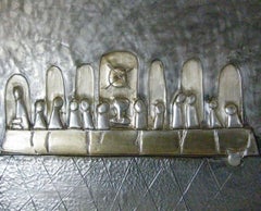 Mid-Century Modern Embossed Pewter Relief Last Supper Modernist Wall Art