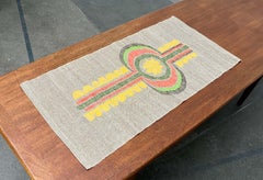 Mid-Century Modern Embroided Linen Wall Hanging Tapestry Flower Design Finland