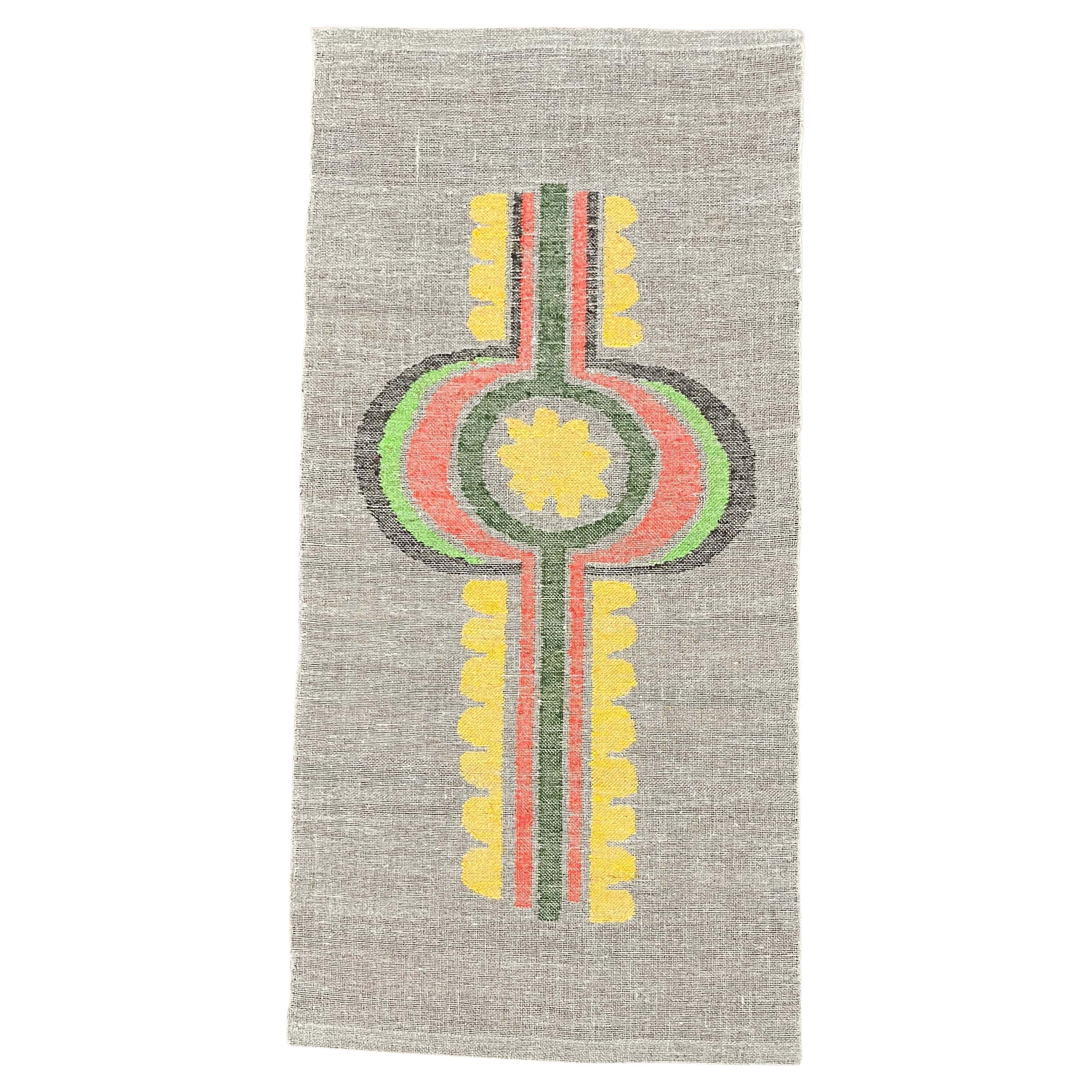Mitte des Jahrhunderts Modern Gesticktes Leinen Wandbehang Wandteppich Blume Design Finnland