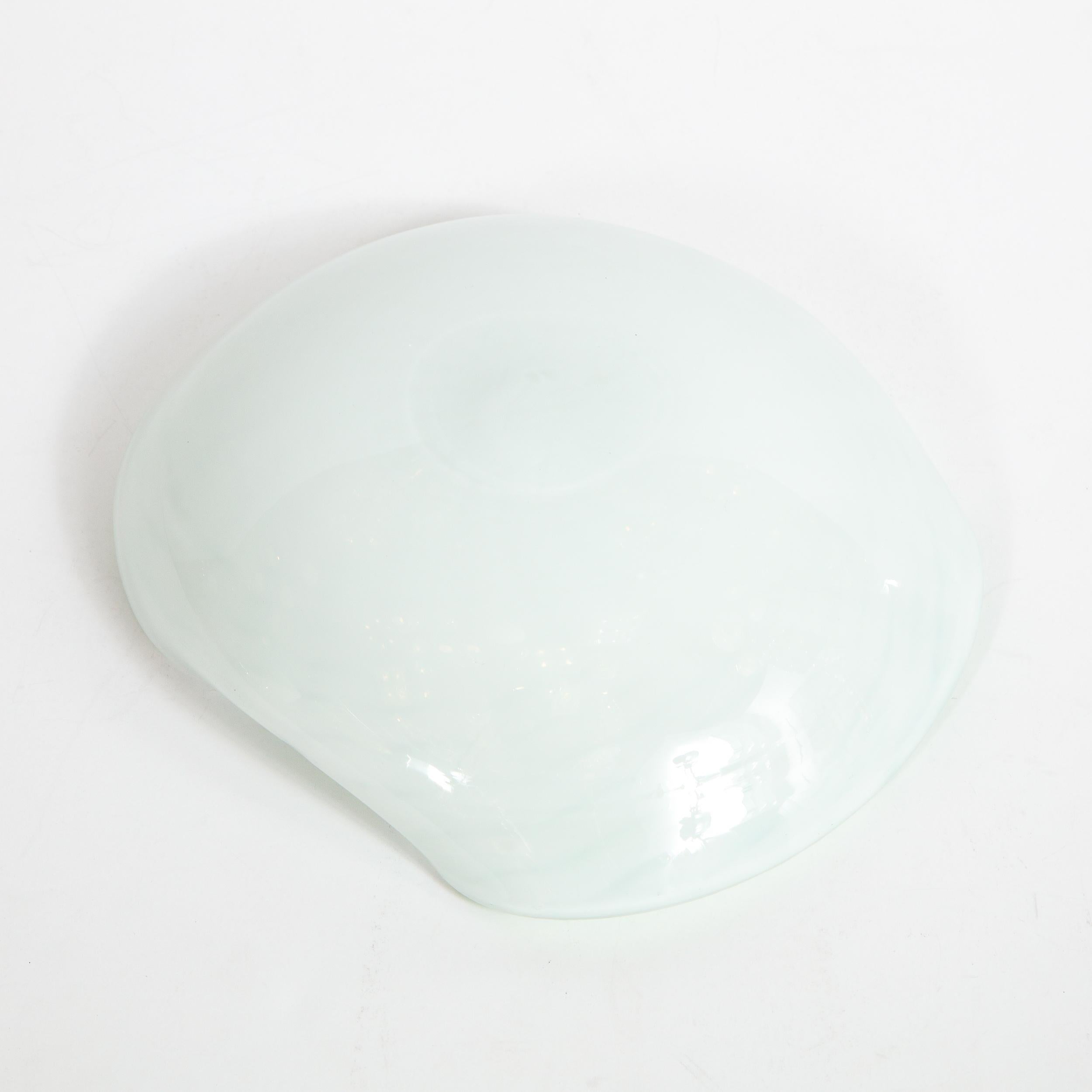 Mid-Century Modern Emerald and White Striated Hand Blown Murano Bowl 5