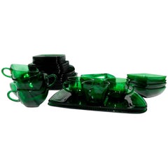 Mid-Century Modern Emerald Green Glass Dishware Serving Set