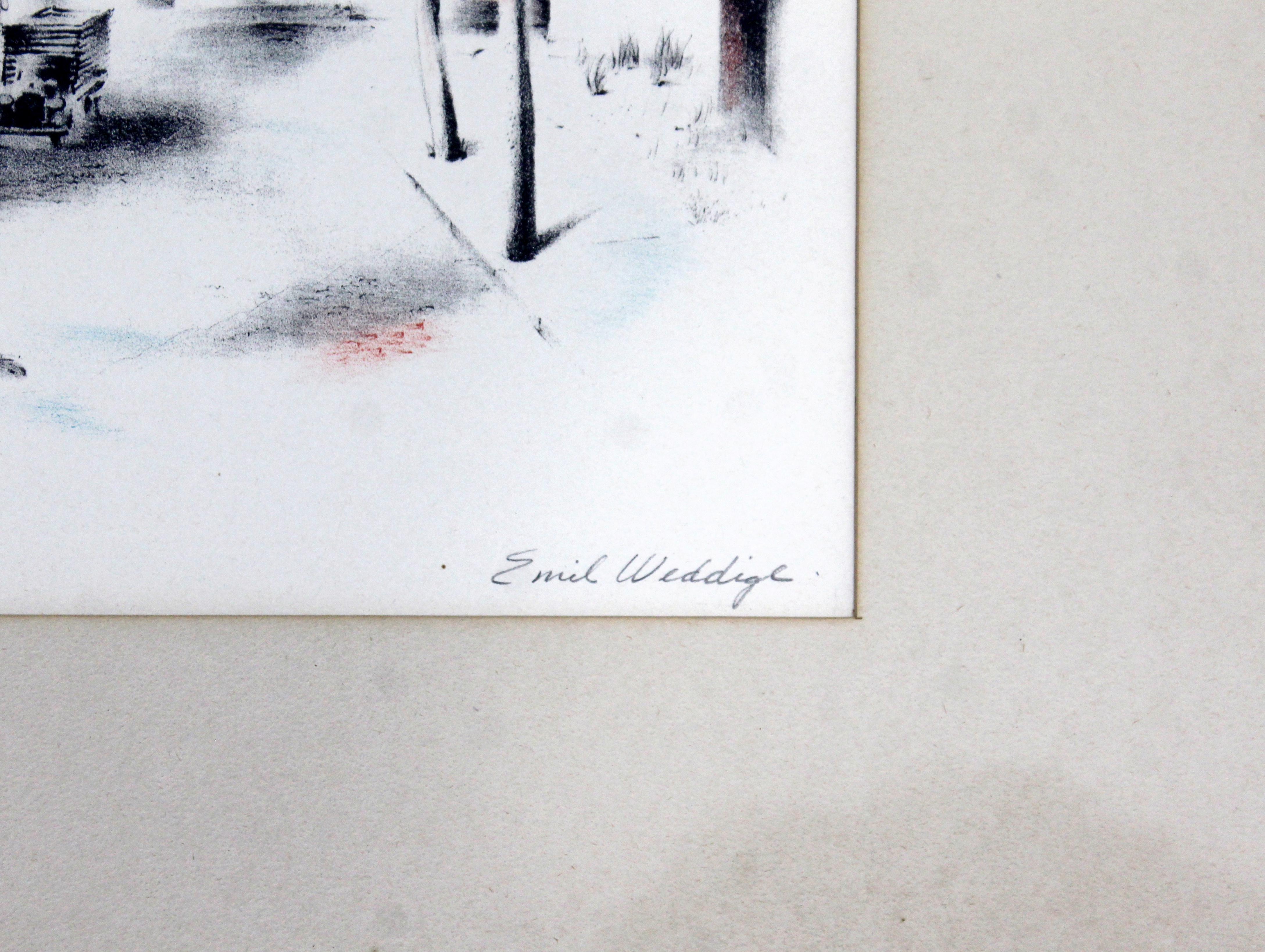 20th Century Mid-Century Modern Emil Weddige Framed Signed Lithograph Street in Ann Arbor