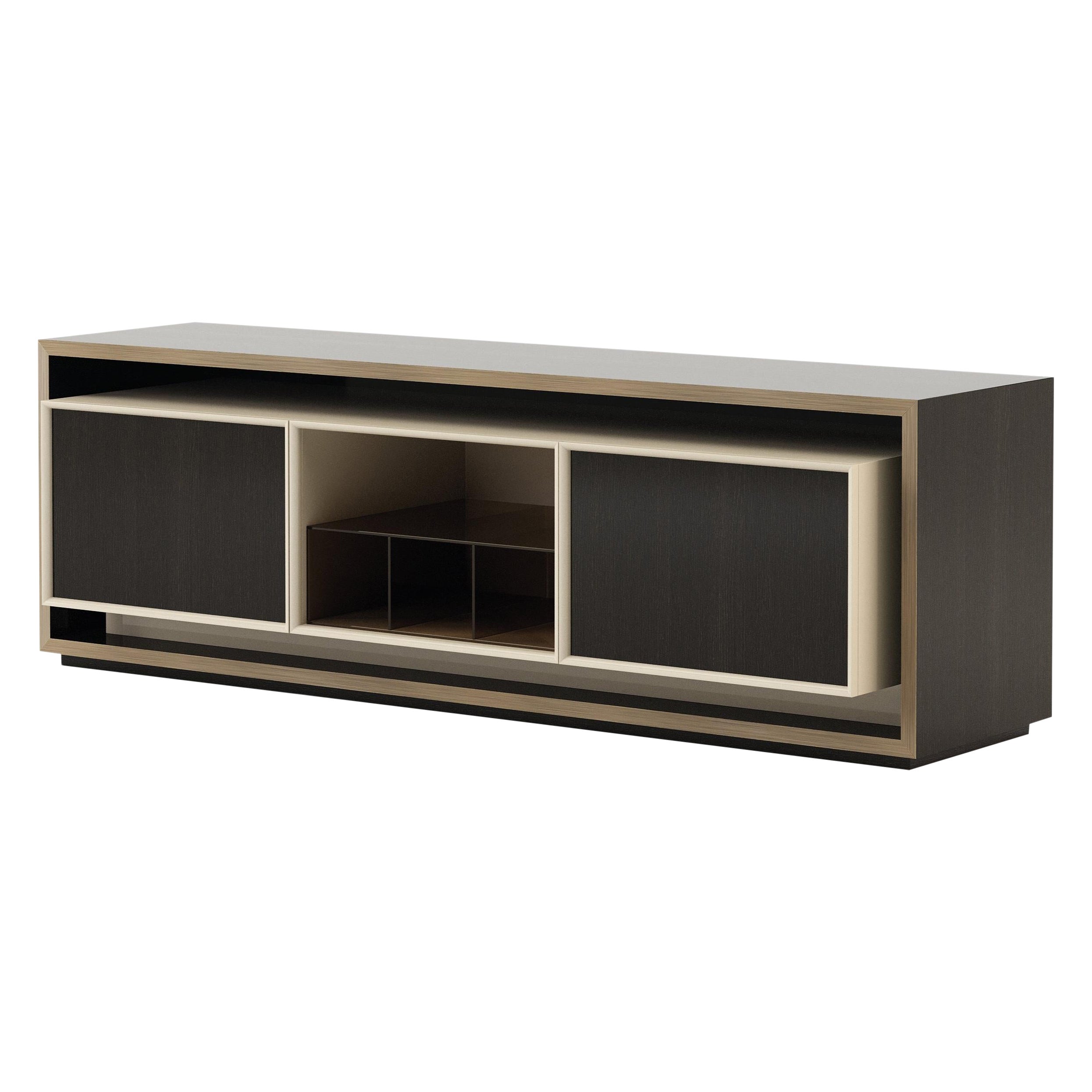 Mid-Century modern Empire Tv Cabinet made with walnut, brass and glass, Handmade