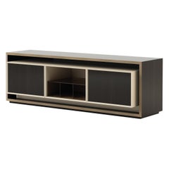 Moderner Empire Tv-Schrank aus der Mitte des Jahrhunderts aus Nussbaum, Messing und Glas, handgefertigt
