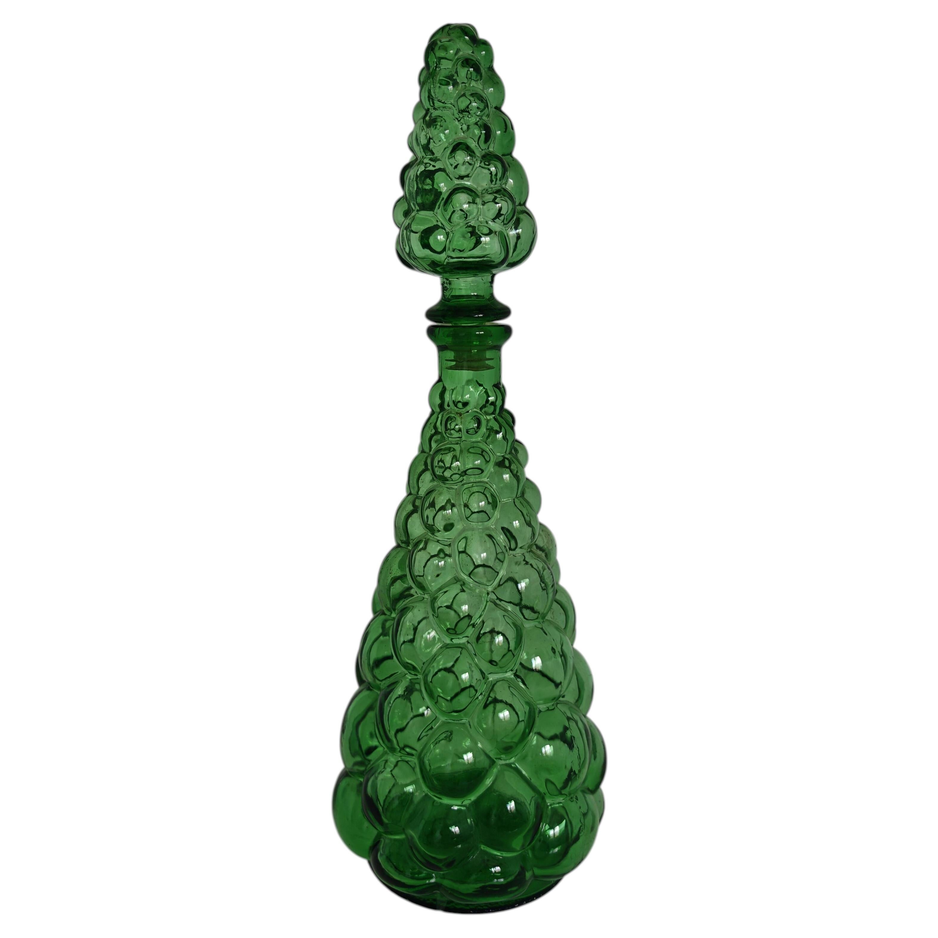 Mid Century Modern Empoli Bottle in green glass, Italy 1960s