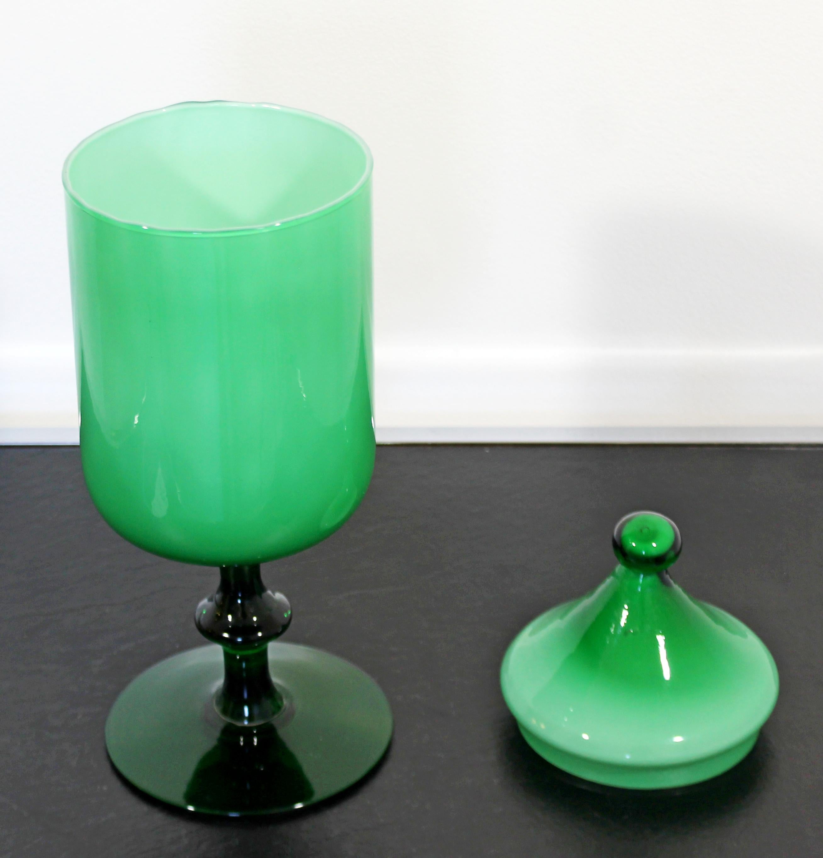 Italian Mid-Century Modern Empoli Green Glass Circus Tent Covered Vessel, Italy, 1960s