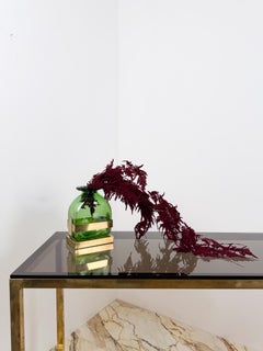 Mid-Century Modern Empoli Green Glass Vase with Brass Pedestal, Italy, 1970s