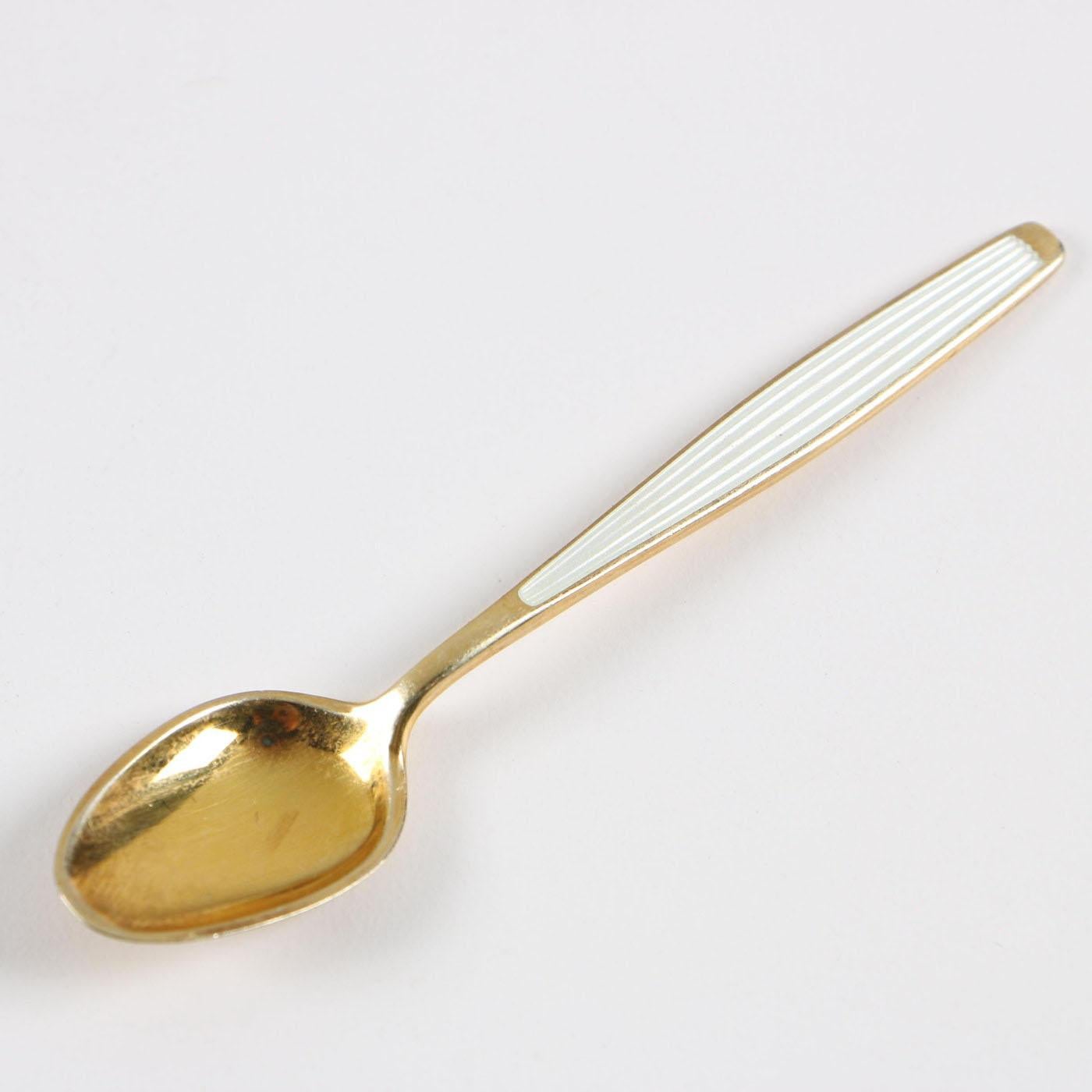 Mid-Century Modern Enamel and Gilt Sterling Silver Spoons Norway In Excellent Condition In Bochum, NRW