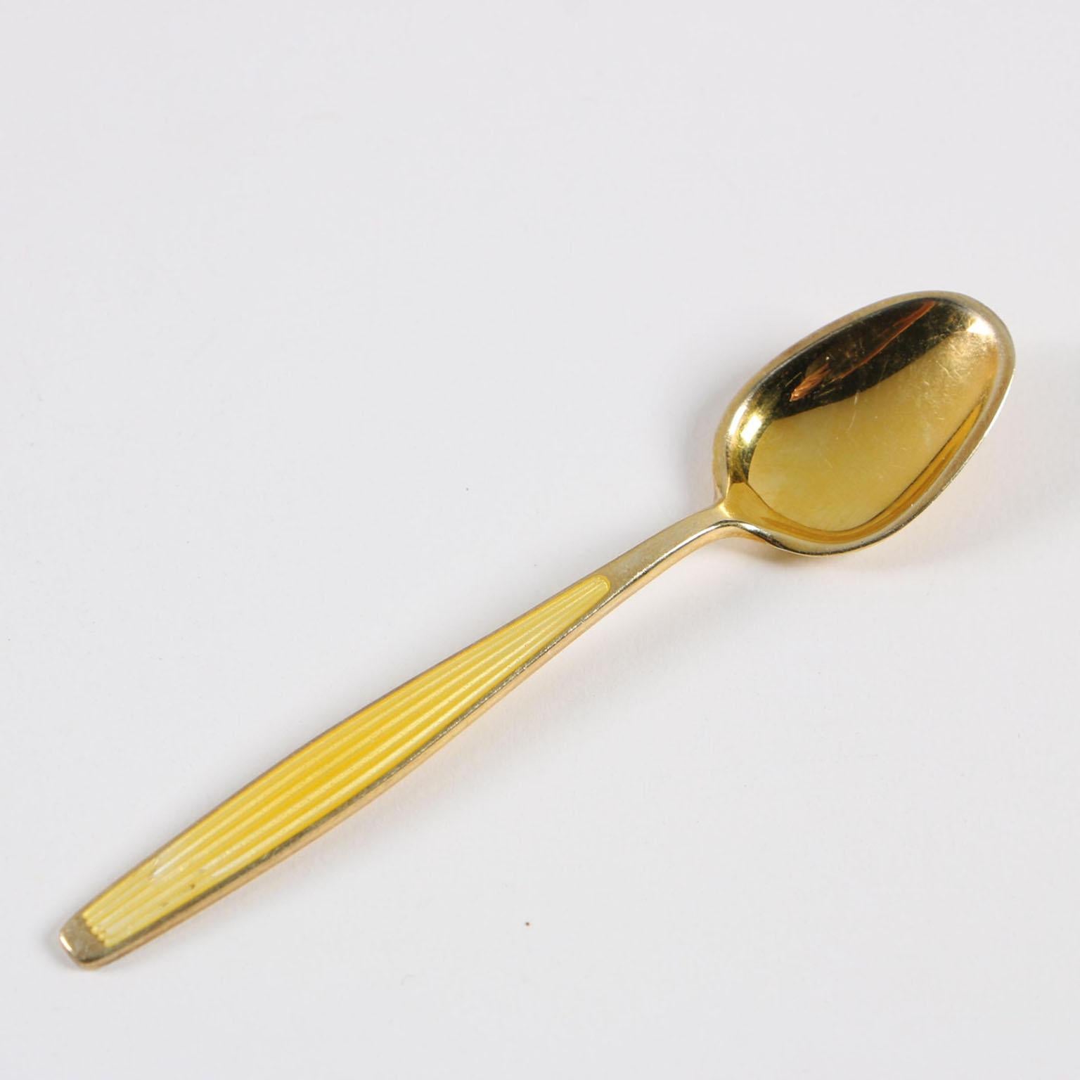 Mid-20th Century Mid-Century Modern Enamel and Gilt Sterling Silver Spoons Norway