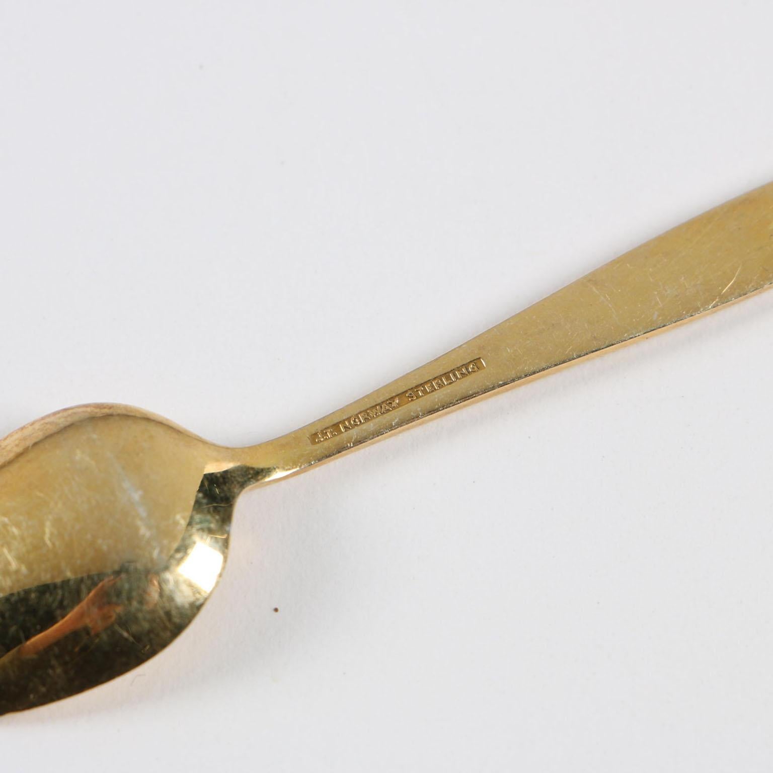 Mid-Century Modern Enamel and Gilt Sterling Silver Spoons Norway 1
