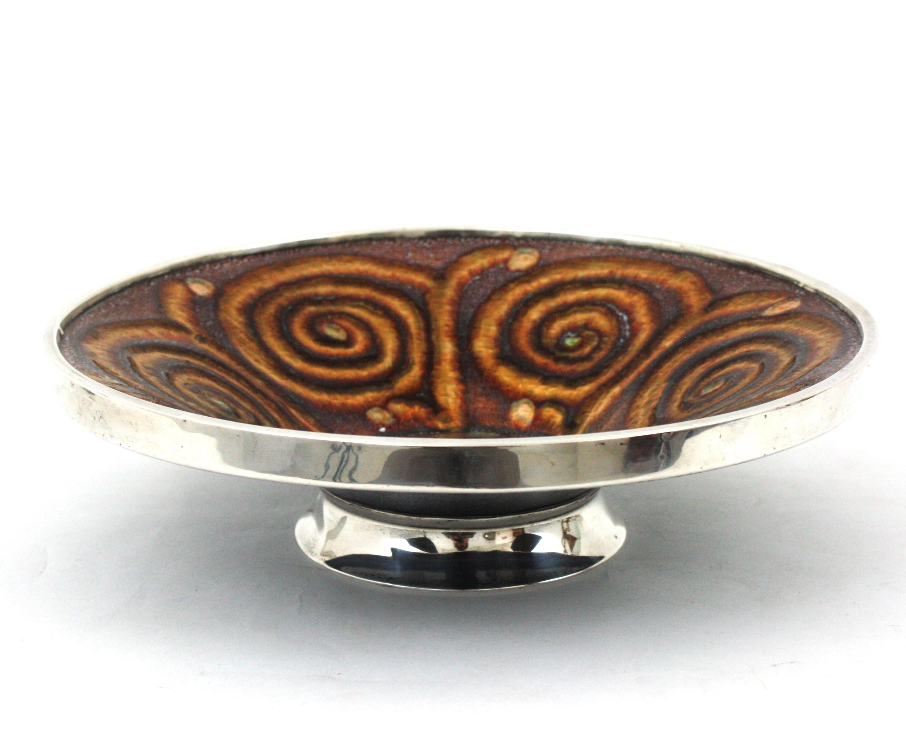 20th Century Mid-Century Modern Enamel and Sterling Silver Centerpiece Bowl For Sale