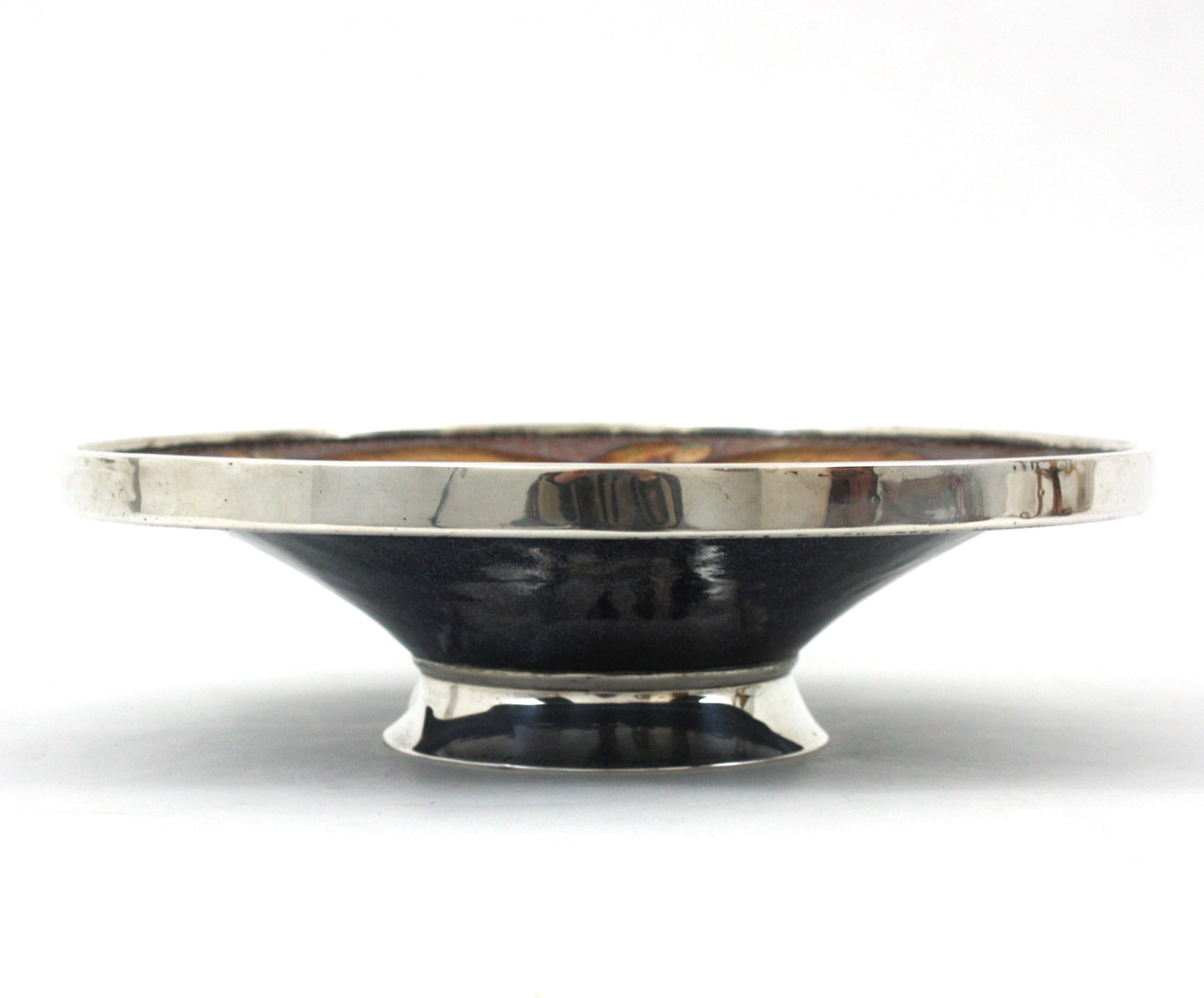 Mid-Century Modern Enamel and Sterling Silver Centerpiece Bowl For Sale 1