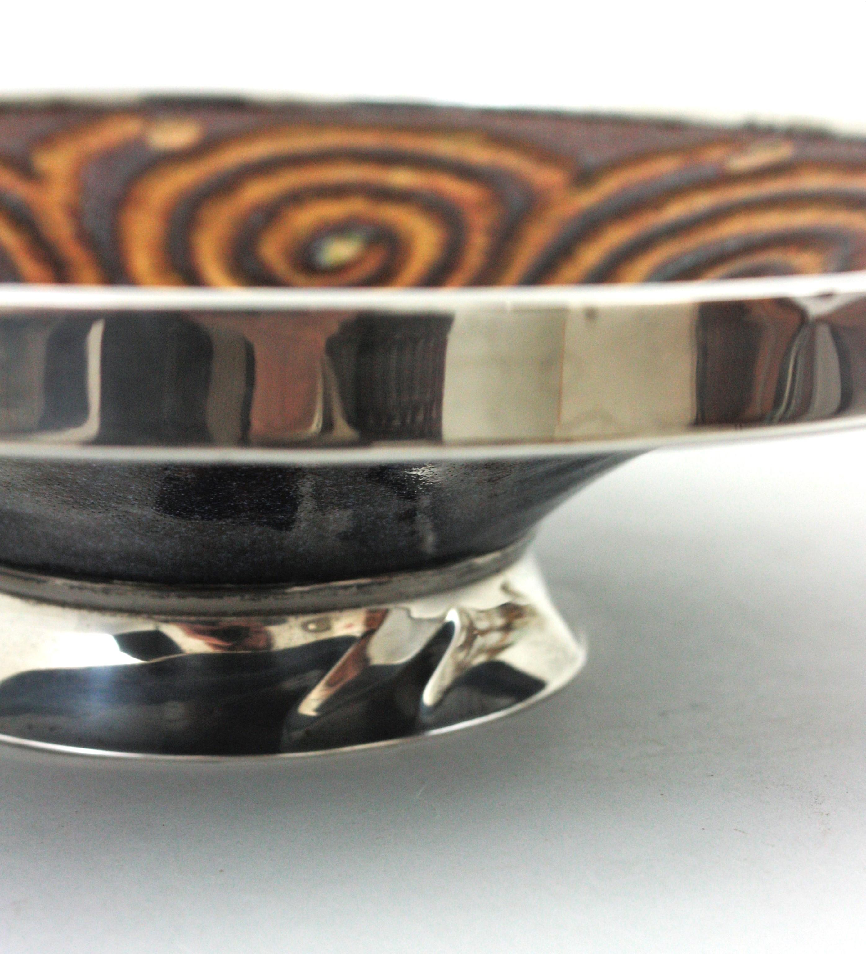 Mid-Century Modern Enamel and Sterling Silver Centerpiece Bowl For Sale 3
