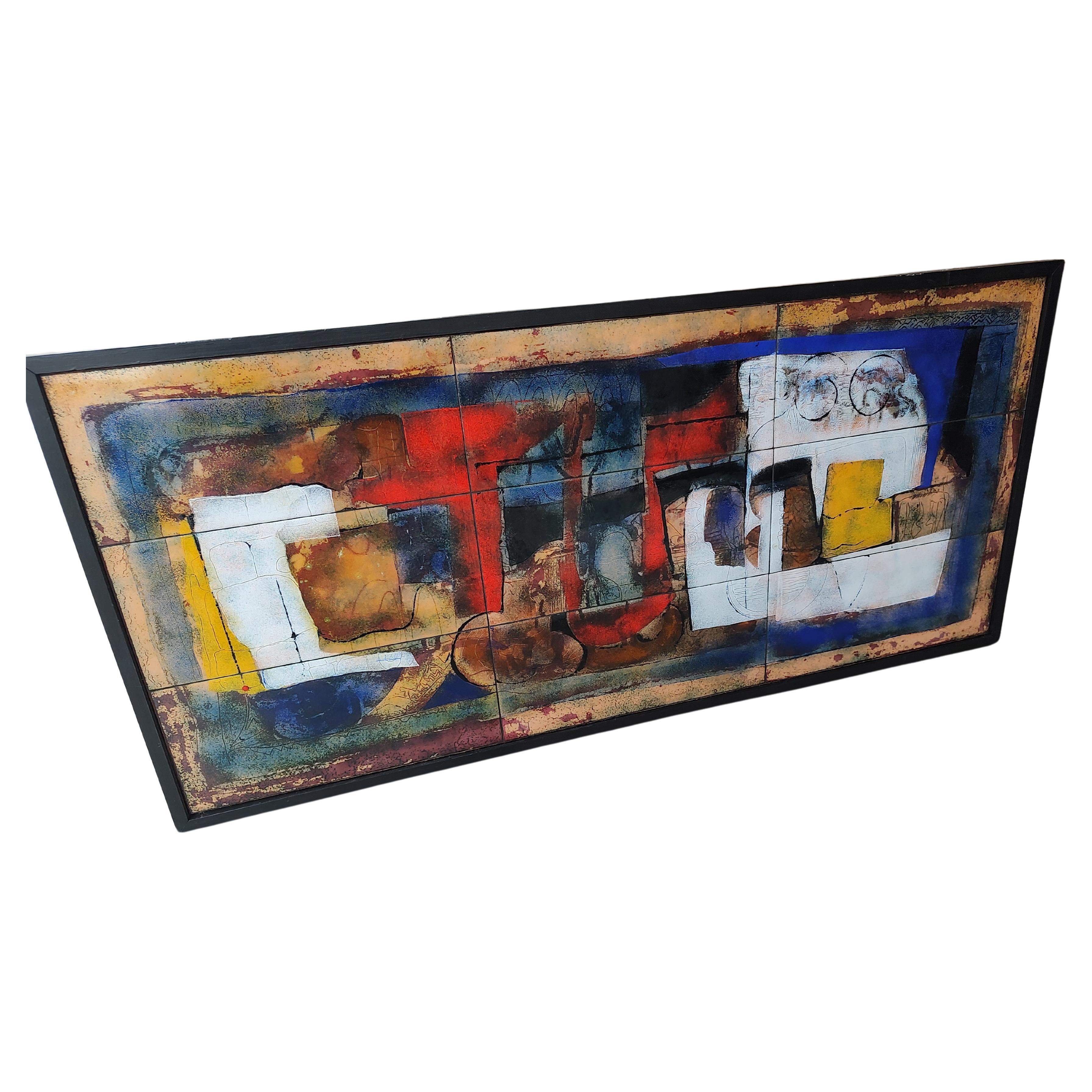 Hand-Crafted Mid Century Modern Enamel on Copper Framed Sculpture by Giorgio Mussoni C1960 For Sale