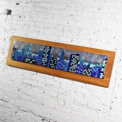 Mid-Century Modern Emaille auf Kupfer Fliese Stadtbild Wandkunst Stil von Judith Dane