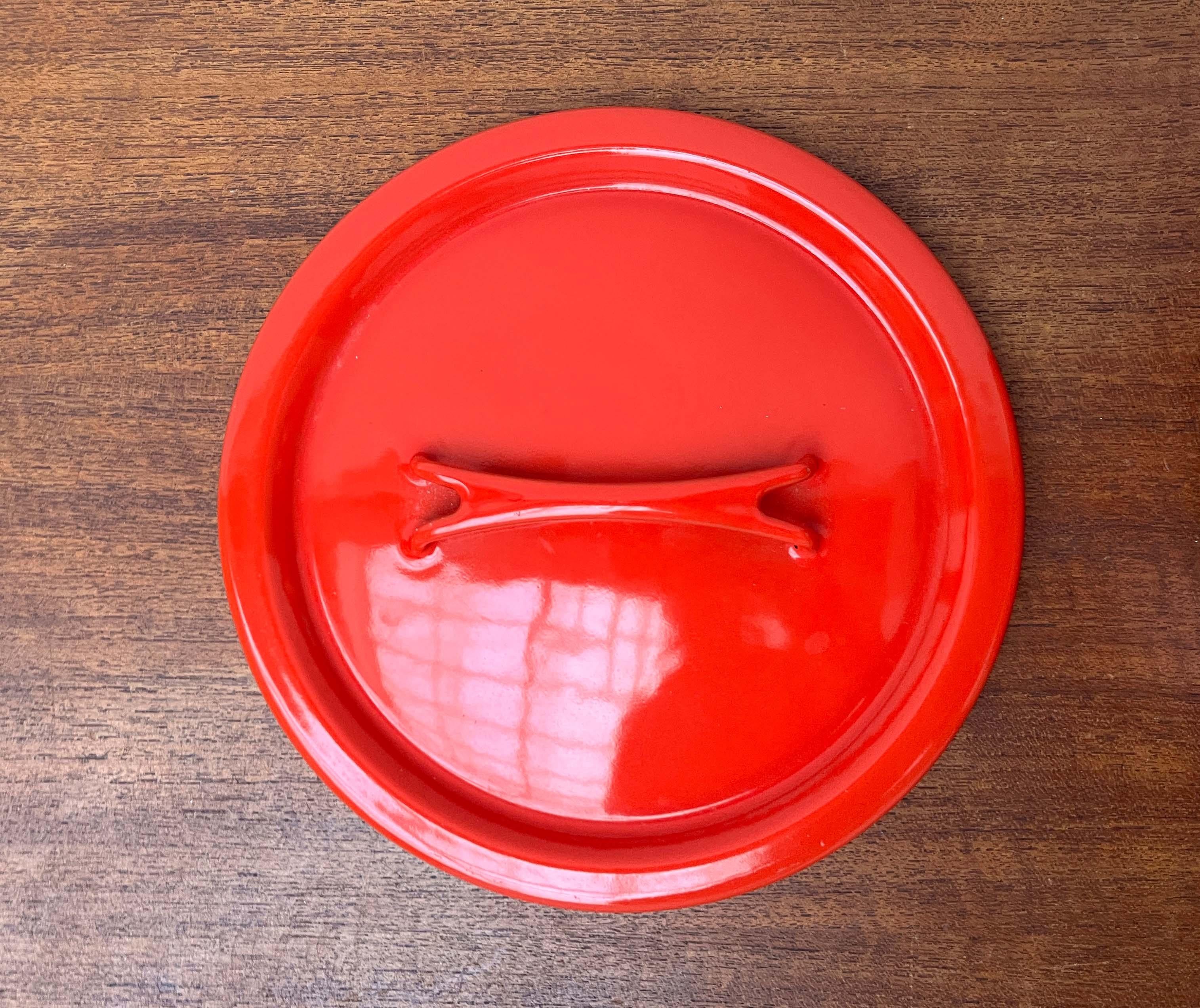 Mid-Century Modern Enamel Orange Pot with Teak Handle Seppo Mallat Finel, 1960s For Sale 12