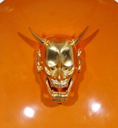 Mid-Century Modern Enameled Dish Gold Gilt Devil Bust Head Wall Sculpture, 1970s